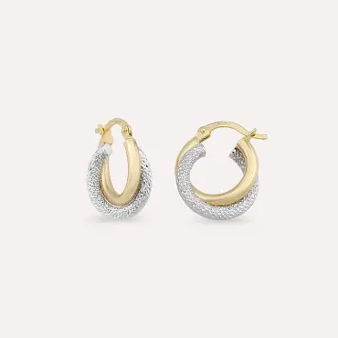 Dual Small Yellow and White Gold Hoop Earring - Nev Jewellery (1)