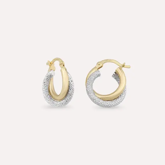 Dual Small Yellow and White Gold Hoop Earring - 2