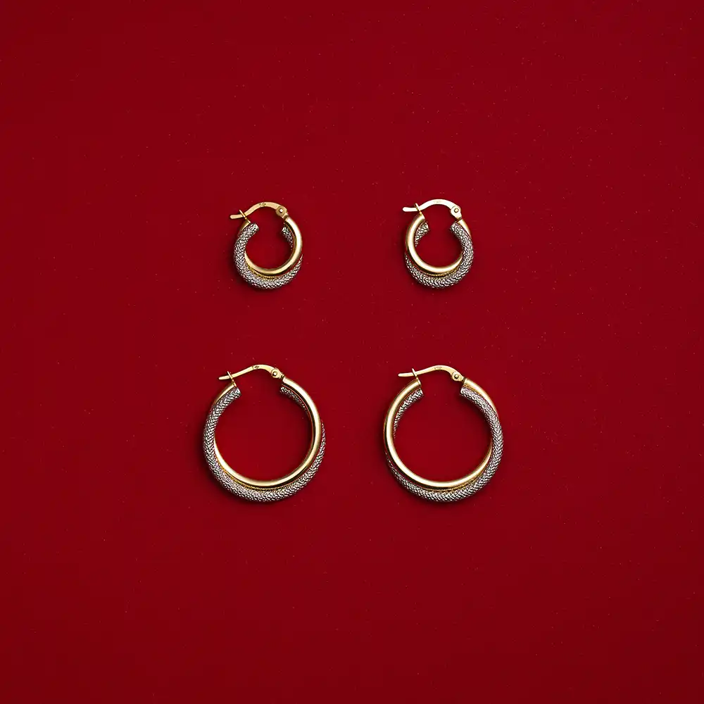 Dual Small Yellow and White Gold Hoop Earring - 4