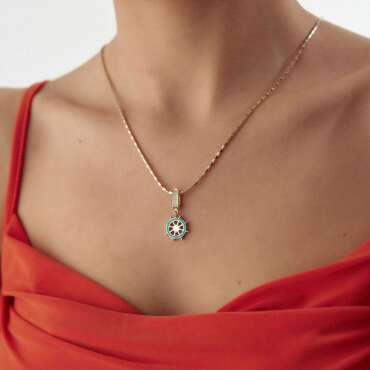 Dümen Turkuaz Mineli Charm Kolye Ucu - NEV JEWELLERY