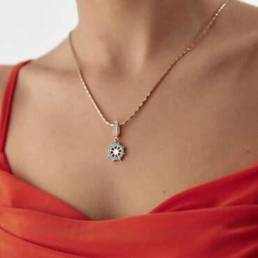 Dümen Turkuaz Mineli Charm Kolye Ucu - NEV JEWELLERY (1)