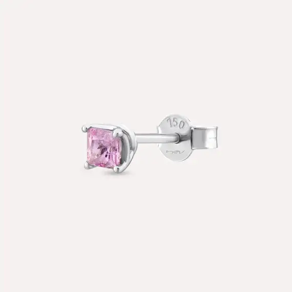 Duo 0.23 CT Light Pink Safir Taşlı Beyaz Altın Tek Küpe - 1