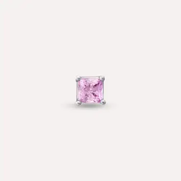 Duo 0.23 CT Light Pink Safir Taşlı Beyaz Altın Tek Küpe - Nev Jewellery (1)