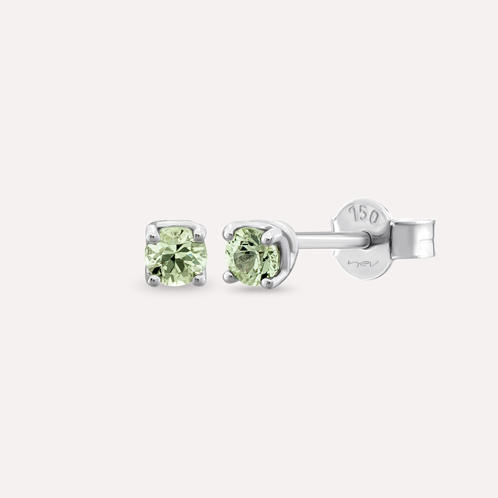 Duo 0.30 CT Green Safir Taşlı Beyaz Altın Küpe - 1