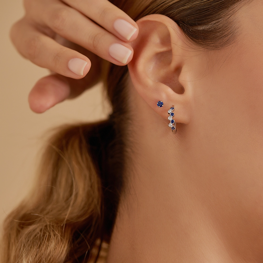 Duo 0.33 CT Safir Taşlı Beyaz Altın Küpe - Nev Jewellery (1)