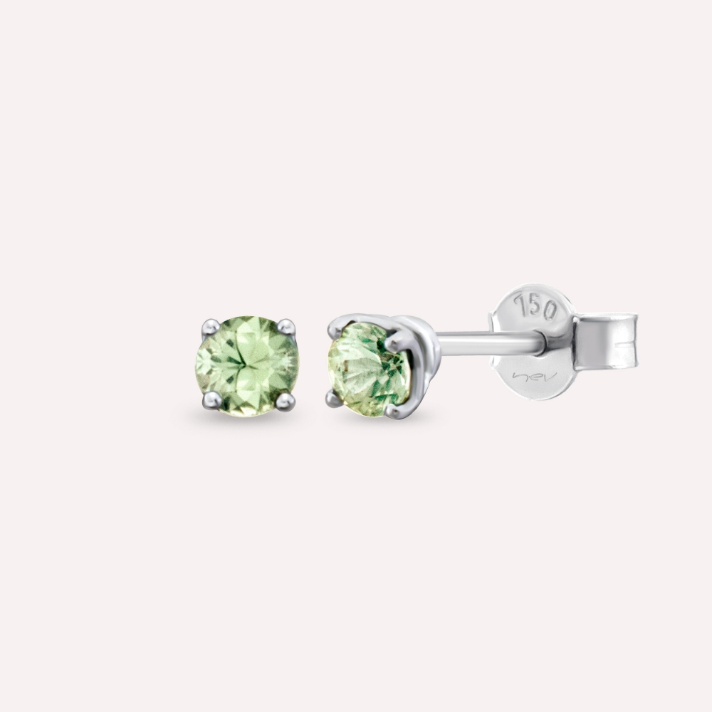 Duo 0.50 CT Light Green Safir Taşlı Beyaz Altın Küpe - Nev Jewellery