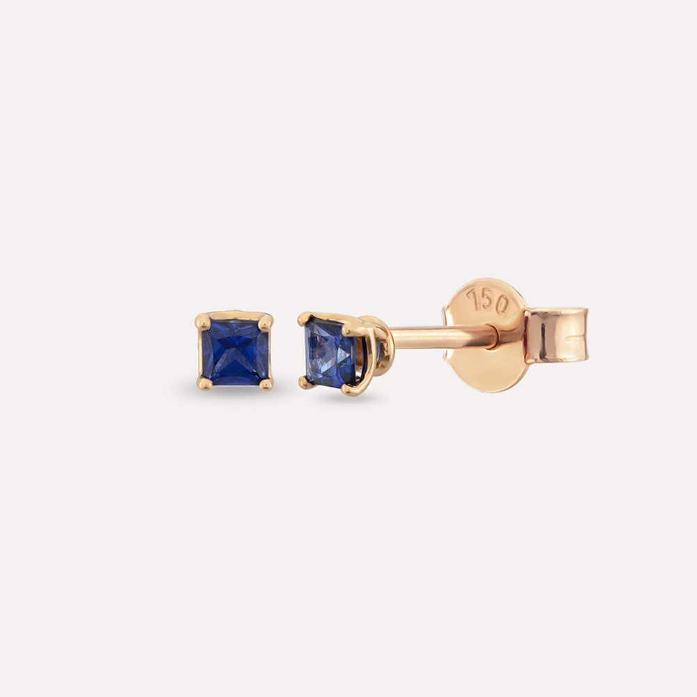 Duo 0.50 CT Blue Safir Taşlı Rose Altın Küpe - Nev Jewellery (1)