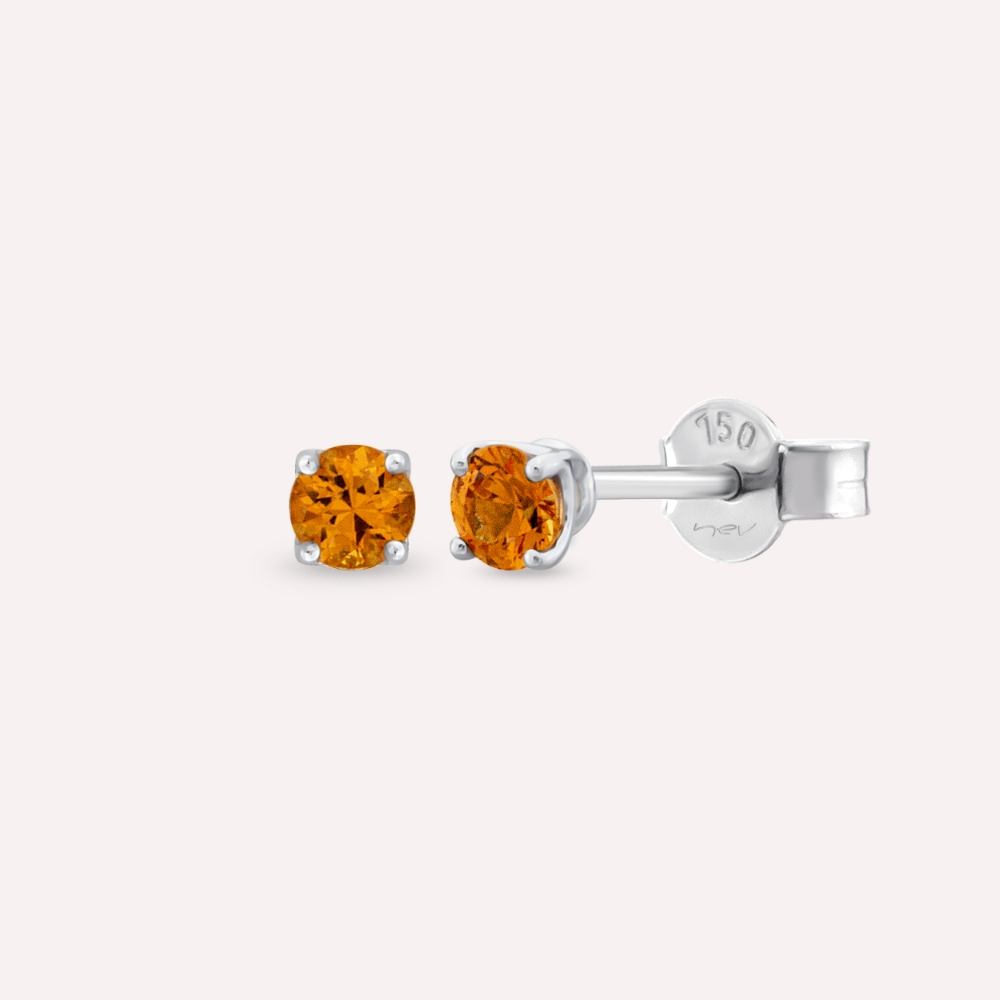 Duo 0.65 CT Orange Safir Taşlı Beyaz Altın Küpe - 1