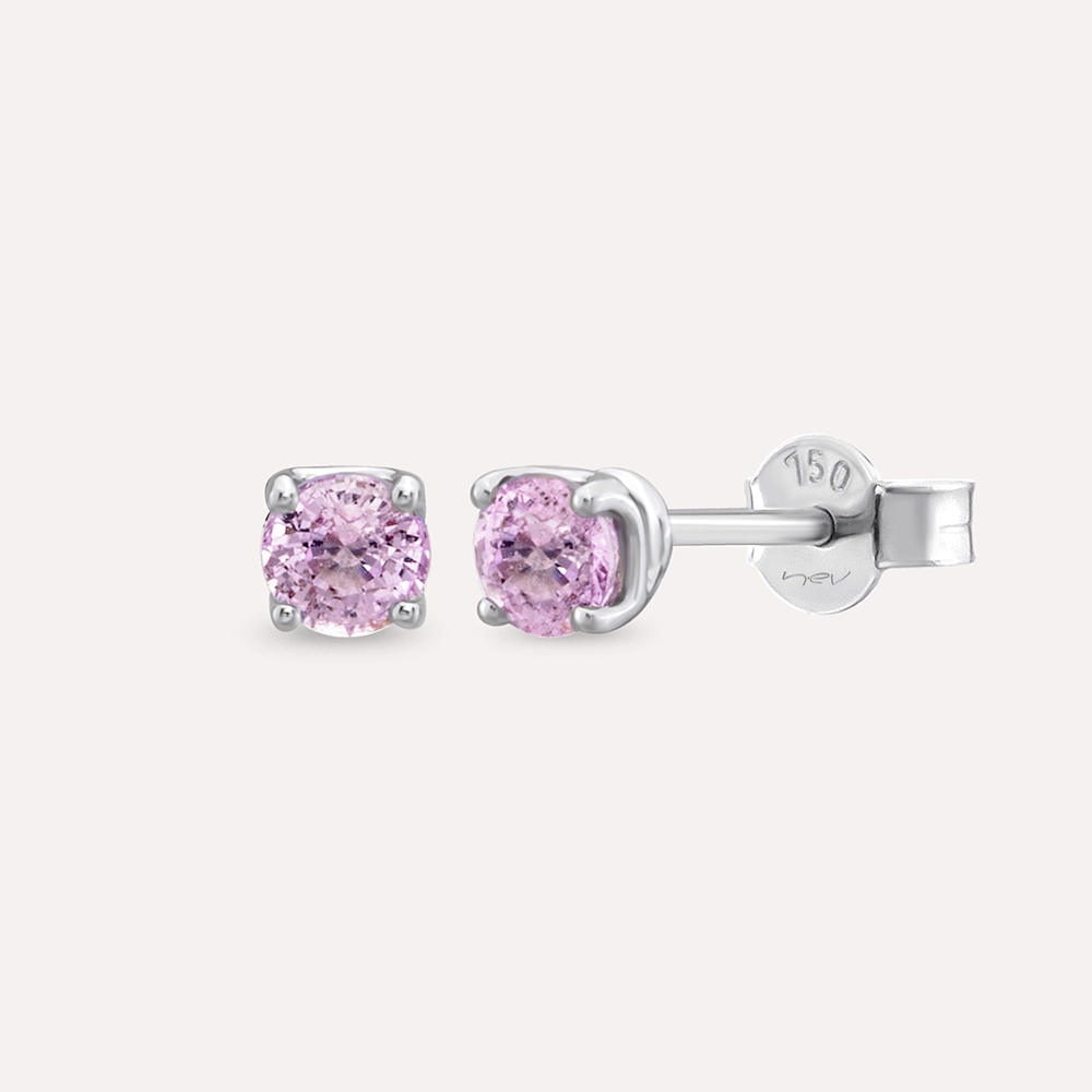 Duo 0.75 CT Light Pink Safir Taşlı Beyaz Altın Küpe - Nev Jewellery (1)