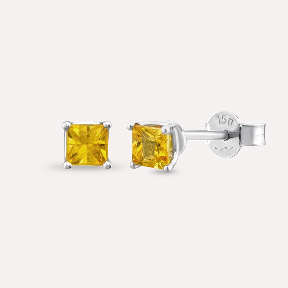 Duo 0.85 CT Kalibre Kesim Yellow Safir Taşlı Beyaz Altın Küpe - 1