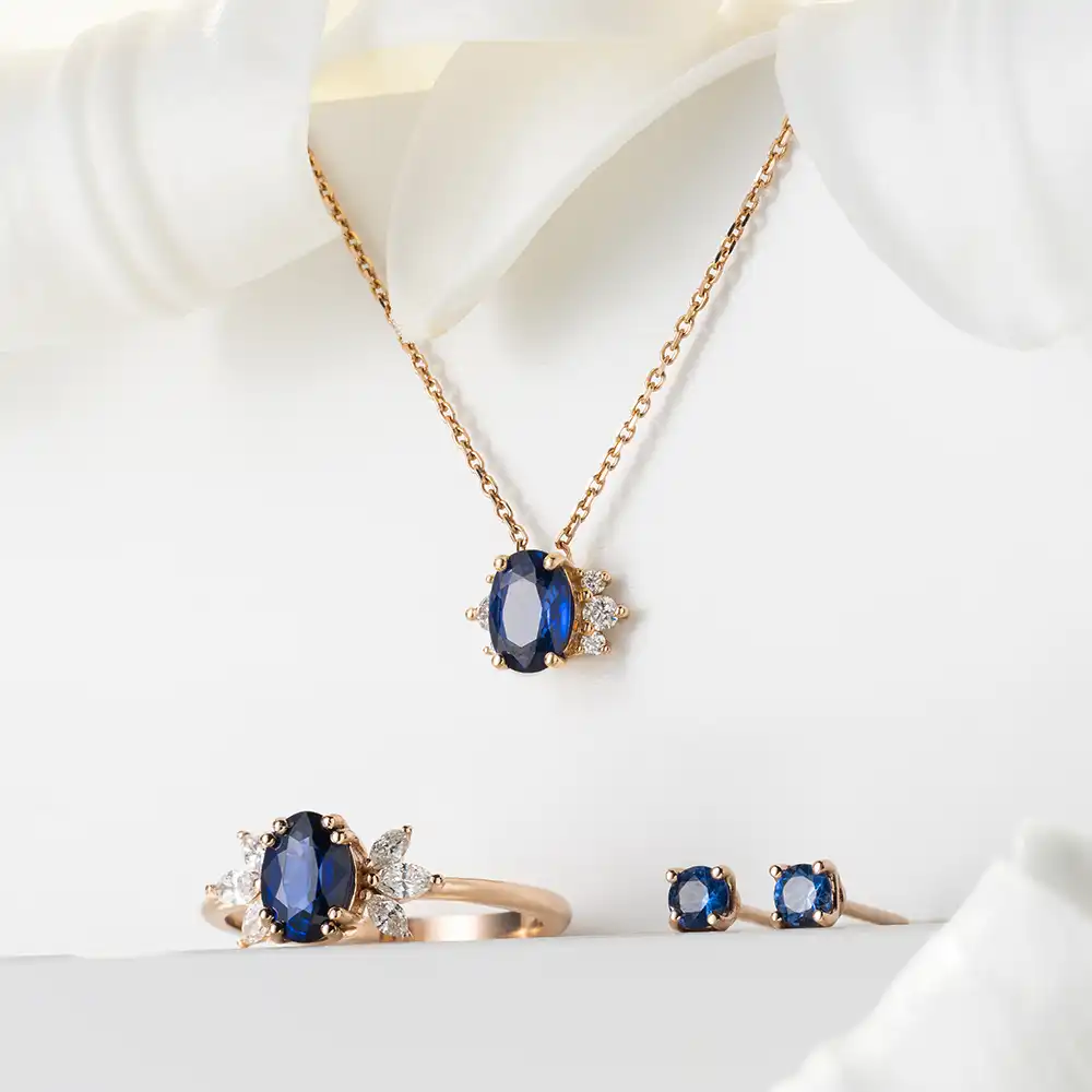 Duo Blue Safir Taşlı Rose Altın Küpe - 4