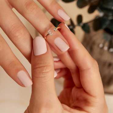 E Harf Green Safir ve Pırlanta Taşlı Rose Altın Yüzük - Nev Jewellery (1)