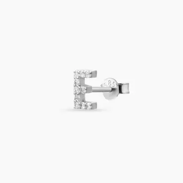 E Harf Pırlanta Taşlı Beyaz Altın Mini Tek Küpe - Nev Jewellery (1)