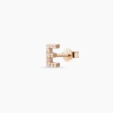 E Harf Pırlanta Taşlı Rose Altın Mini Tek Küpe - Nev Jewellery (1)