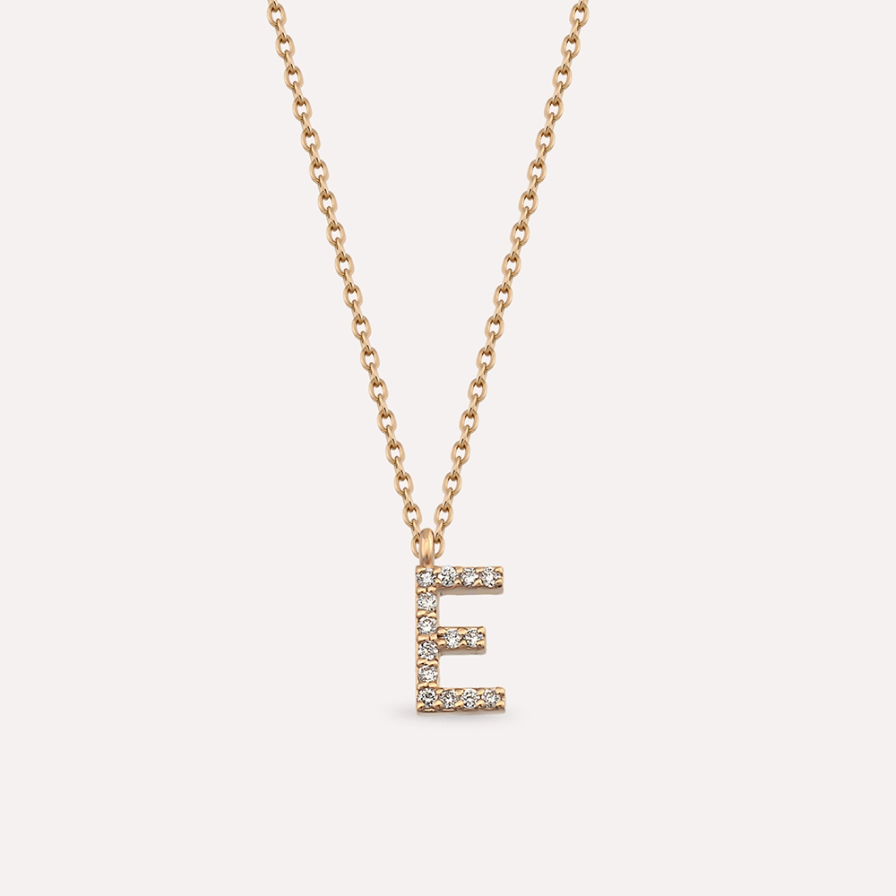 E Letter 0.08 CT Diamond Rose Gold Necklace - 1