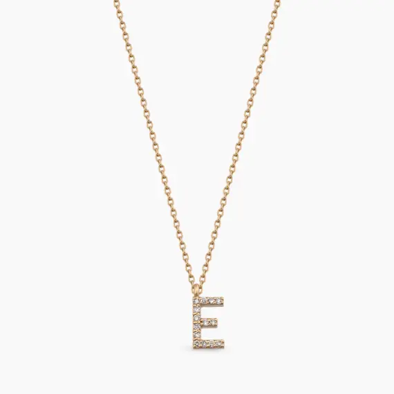 E Letter 0.08 CT Diamond Rose Gold Necklace - 1