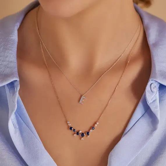 E Letter 0.10 CT Diamond White Gold Necklace - 5