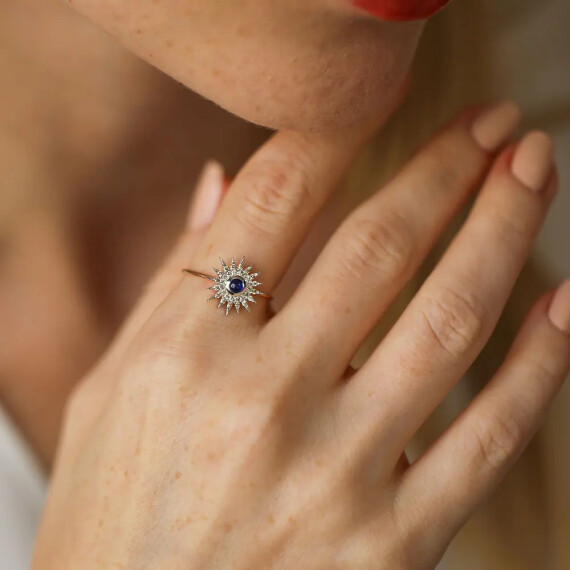 Eclipse Safir ve Brown Pırlanta Taşlı Rose Altın Yüzük - Nev Jewellery