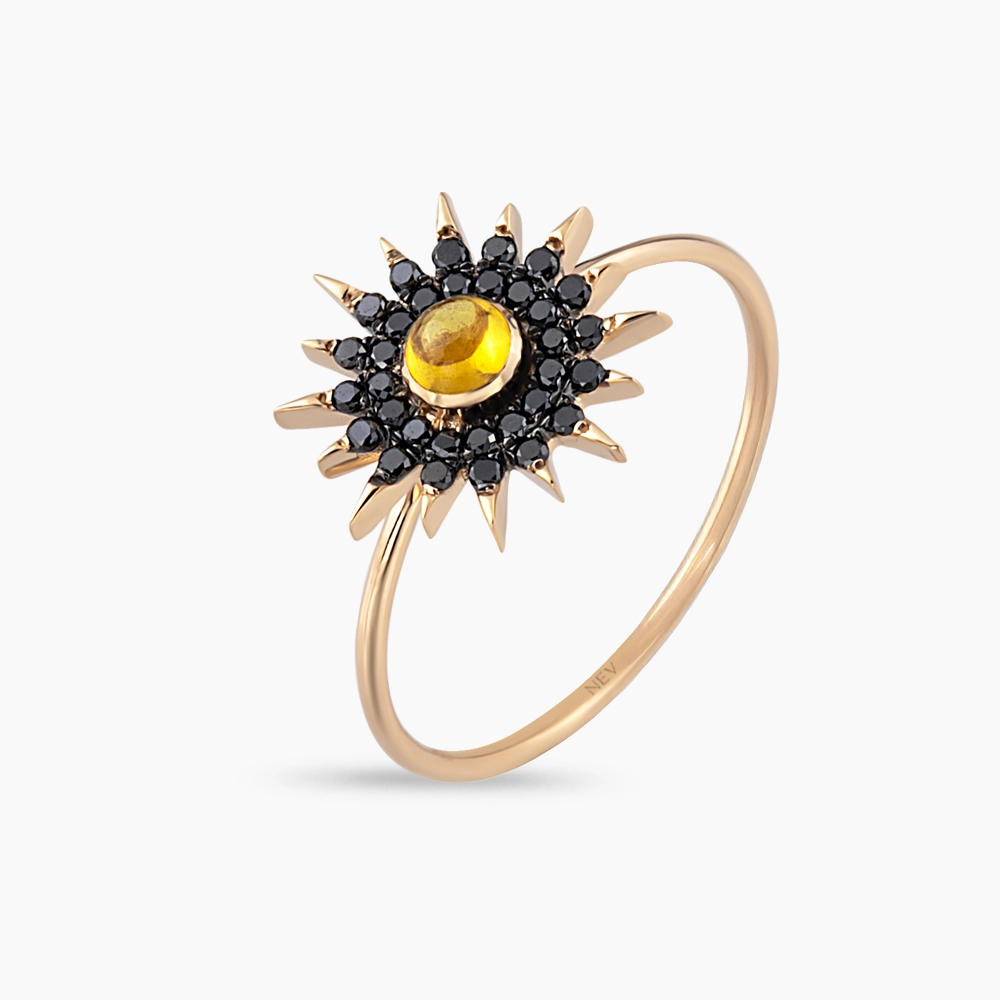 Eclipse Yellow Safir ve Siyah Pırlanta Taşlı Rose Altın Yüzük - 4