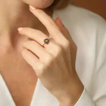 Eclipse 0.40 CT Yellow Sapphire and Black Diamond Rose Gold Ring - Nev Jewellery (1)