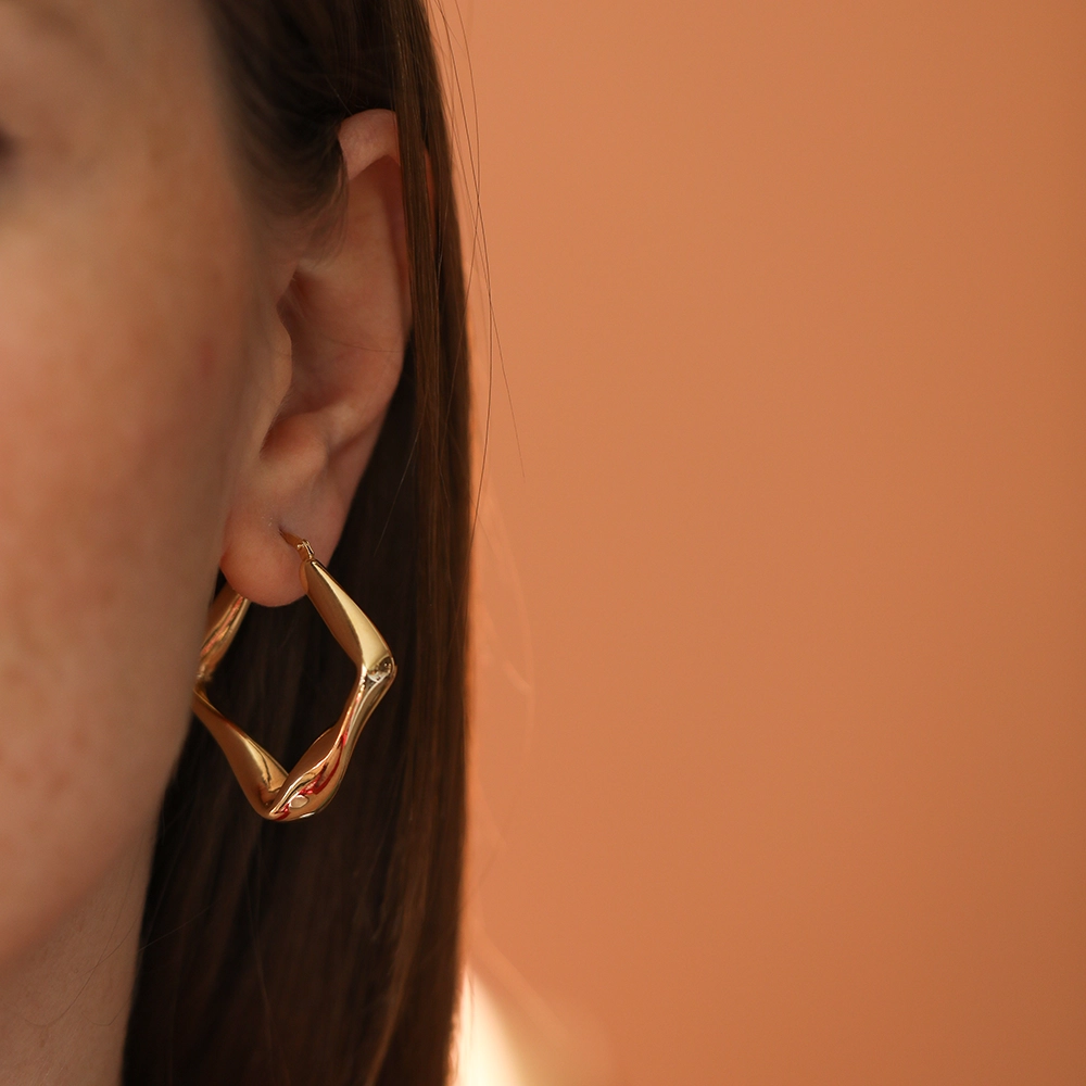 Edge Yellow Gold Italian Earring - 2