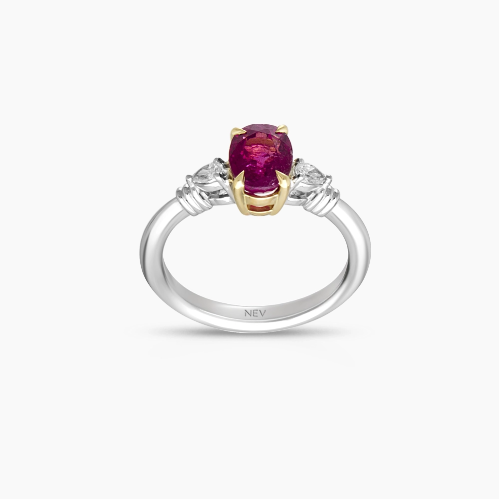 Edith 1.62 CT Yakut ve Damla Kesim Pırlanta Taşlı Yüzük - 1