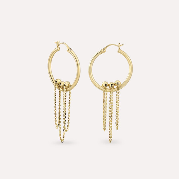 Edwin Zincir Detaylı Sarı Altın Halka Küpe - Nev Jewellery