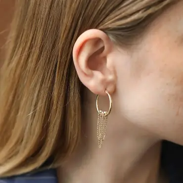 Edwin Zincir Detaylı Sarı Altın Halka Küpe - Nev Jewellery (1)