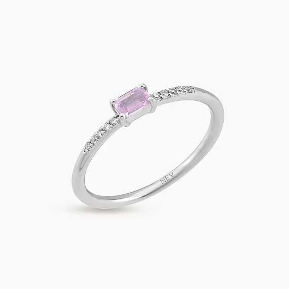 Elaris 0.26 CT Pink Safir ve Pırlanta Taşlı Beyaz Altın Yüzük - 2