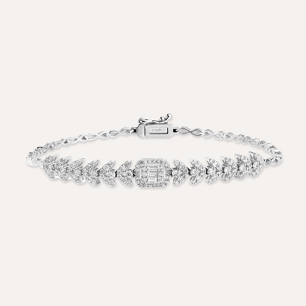 Elaris 0.86 CT Baguette Cut Diamond White Gold Bracelet - 1