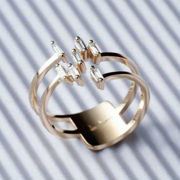 Elf Baget Pırlanta Taşlı Rose Altın Yüzük - Nev Jewellery (1)