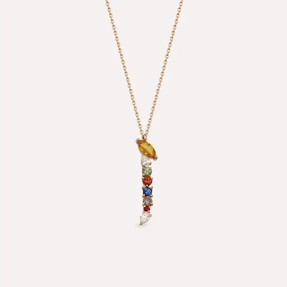 ا Elif Letter 0.76 CT Diamond and Multicolor Sapphire Rose Gold Necklace - 1