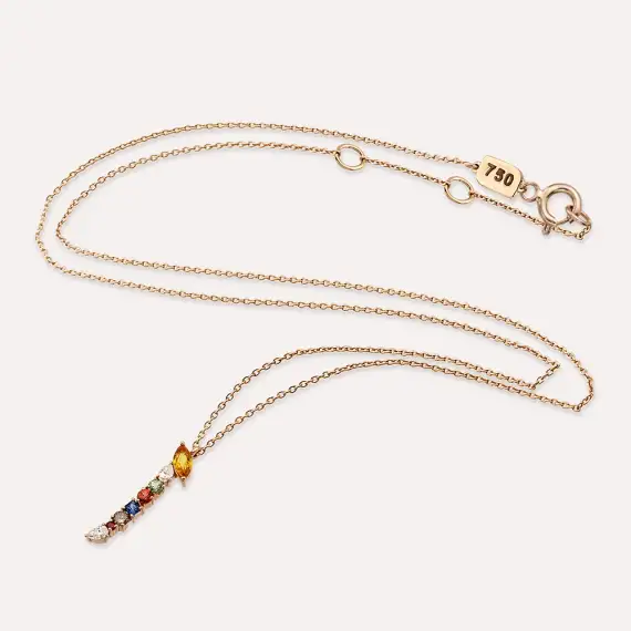 ا Elif Letter 0.76 CT Diamond and Multicolor Sapphire Rose Gold Necklace - 3