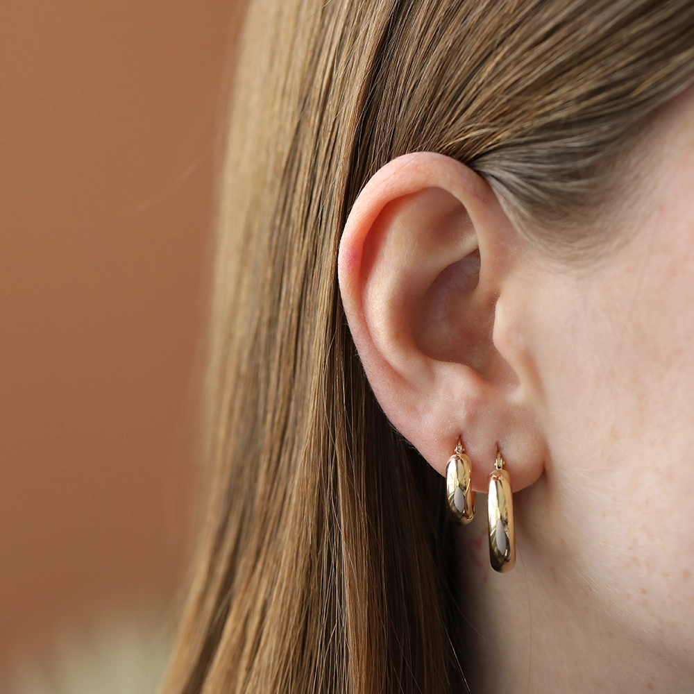 Elina XS Sarı Altın Halka Küpe - 3