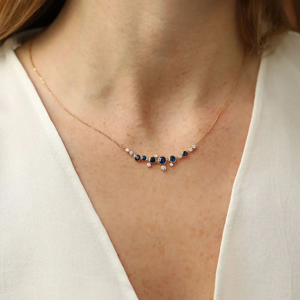 Ellie 1.90 CT Sapphire and Diamond Rose Gold Necklace - 2