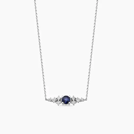 Emilie 0.60 CT Safir ve Pırlanta Taşlı Beyaz Altın Kolye - 2