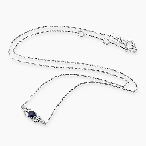 Emilie 0.60 CT Safir ve Pırlanta Taşlı Beyaz Altın Kolye - 3