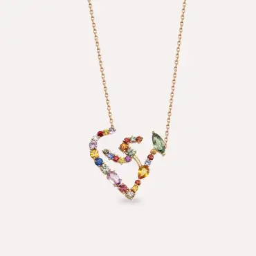 ﻙ Kef Letter 1.44 CT Diamond and Multicolor Sapphire Rose Gold Necklace - Nev Jewellery (1)
