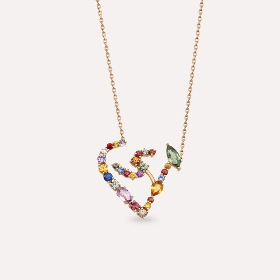 ﻙ Kef Letter 1.44 CT Diamond and Multicolor Sapphire Rose Gold Necklace - Nev Jewellery
