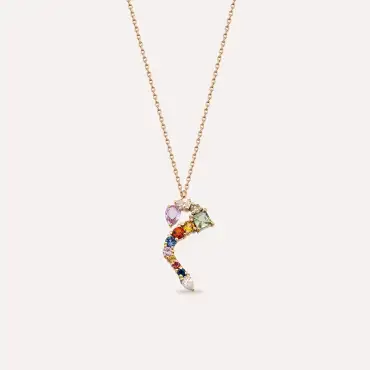م Mim Letter 0.68 CT Diamond and Multicolor Sapphire Rose Gold Necklace - Nev Jewellery (1)