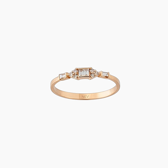 0.14 CT Baguette Cut Diamond Rose Gold Ring - 1