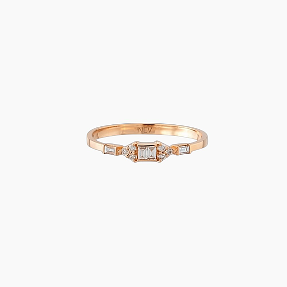 0.14 CT Baguette Cut Diamond Rose Gold Ring - 9