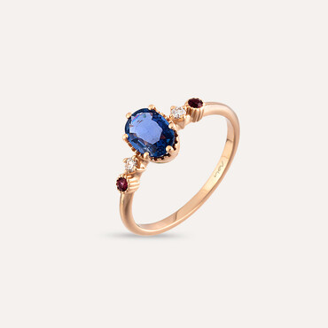 0.92 CT Blue Sapphire and Diamond Rose Gold Ring - Nev Jewellery