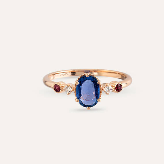 0.92 CT Blue Sapphire and Diamond Rose Gold Ring - 7