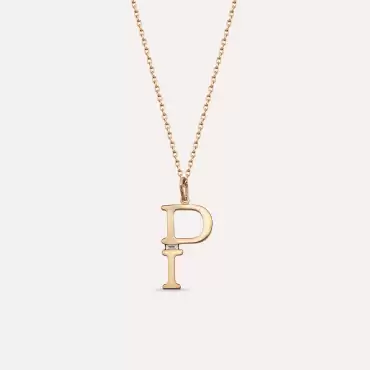 0.02 CT Baguette Cut Diamond P Letter Rose Gold Necklace - Nev Jewellery (1)