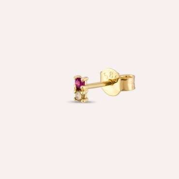 0.04 CT Brown Diamond and Ruby Mini Single Earring - Nev Jewellery