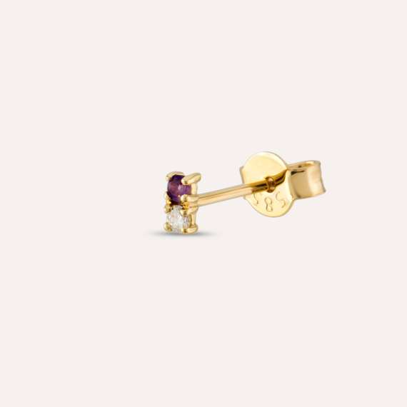 0.04 CT Diamond and Amethyst Mini Single Earring - 1