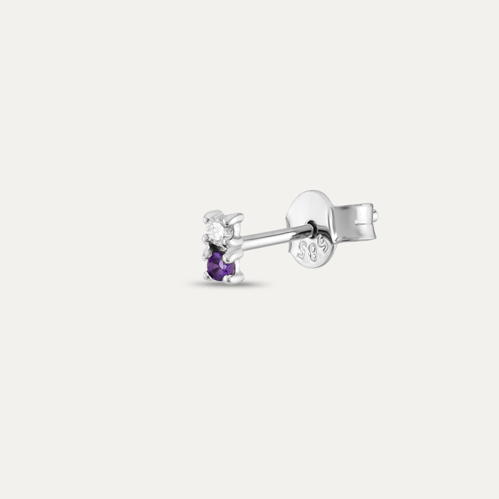 0.04 CT Diamond and Amethyst Mini Single Earring - 1