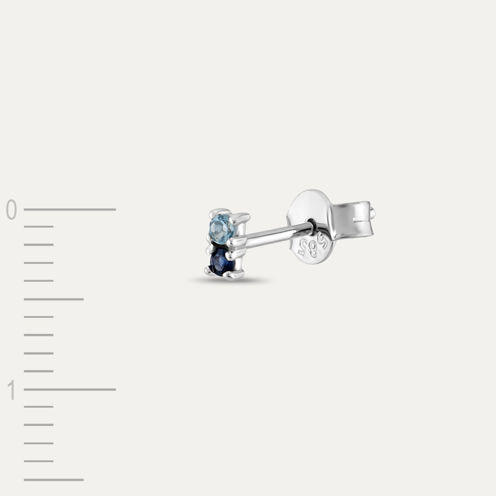 0.04 CT Sapphire and Aquamarine Mini Single Earring - 3