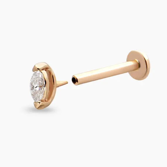 0.08 CT Marquise Cut Diamond Rose Gold Piercing - 4